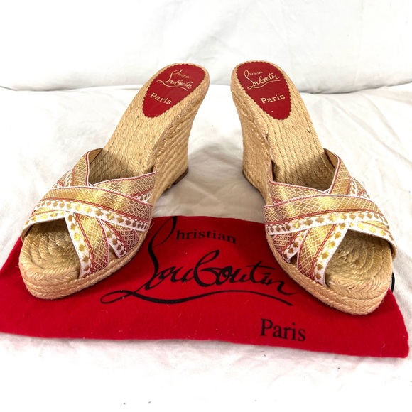 CHRISTIAN LOUBOUTIN Wedge Sandals Platform Marked as 39 9US Made in Spain - Picture 1 of 12